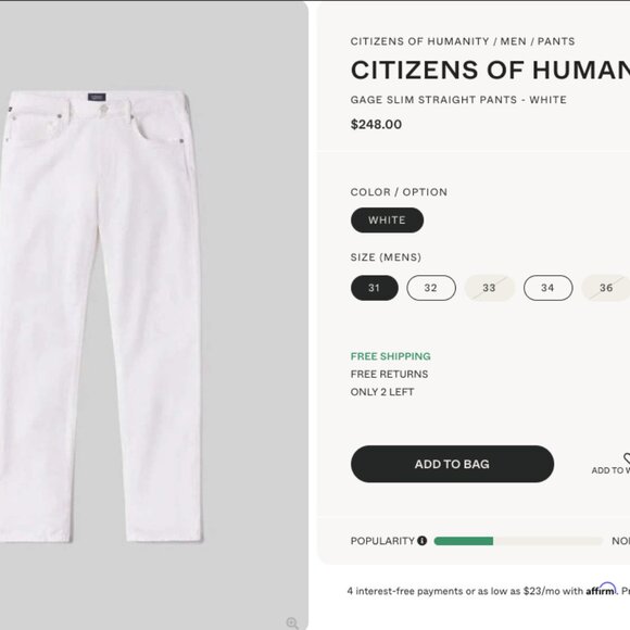 Citizens Of Humanity Other - Slim, White Pants from Citizens of Humanity